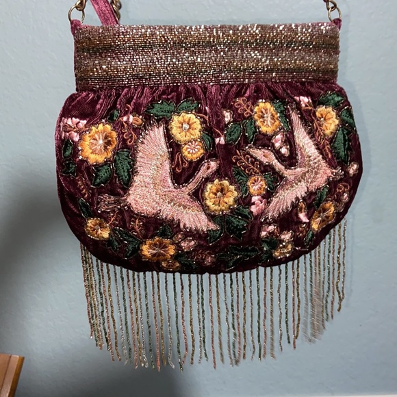 RARE EUC Zara beaded fringe embroidered Velvet evening Bag crossbody - Picture 5 of 10